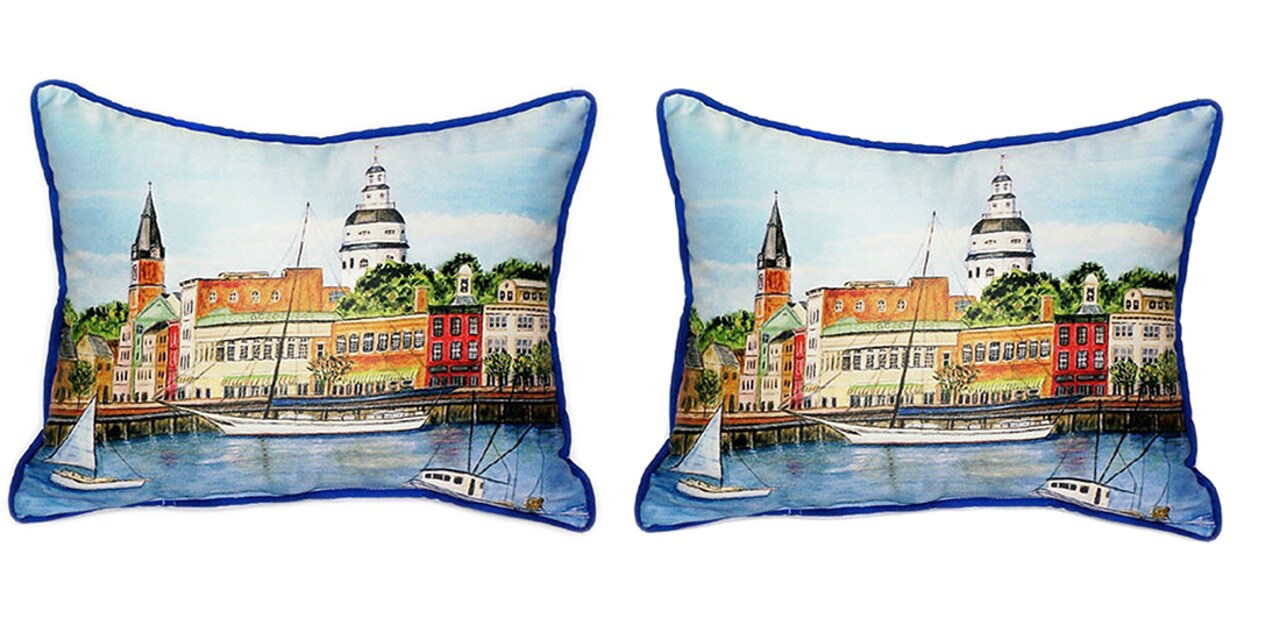 Pair of Betsy Drake Annapolis City Dock Large Pillows 15 Inch x 22 Inch